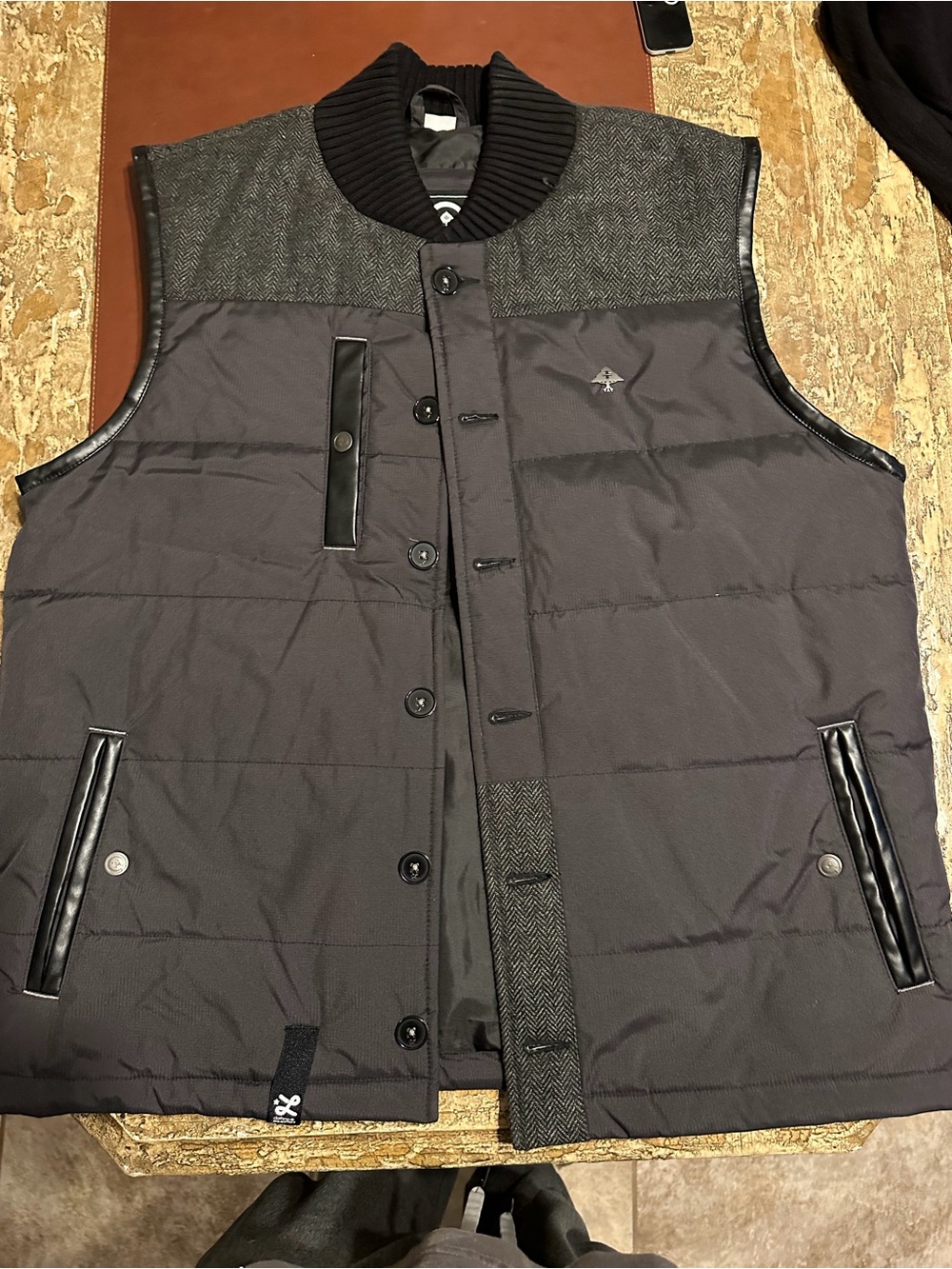 LRG Quilted Black & Charcoal Puffer Vest